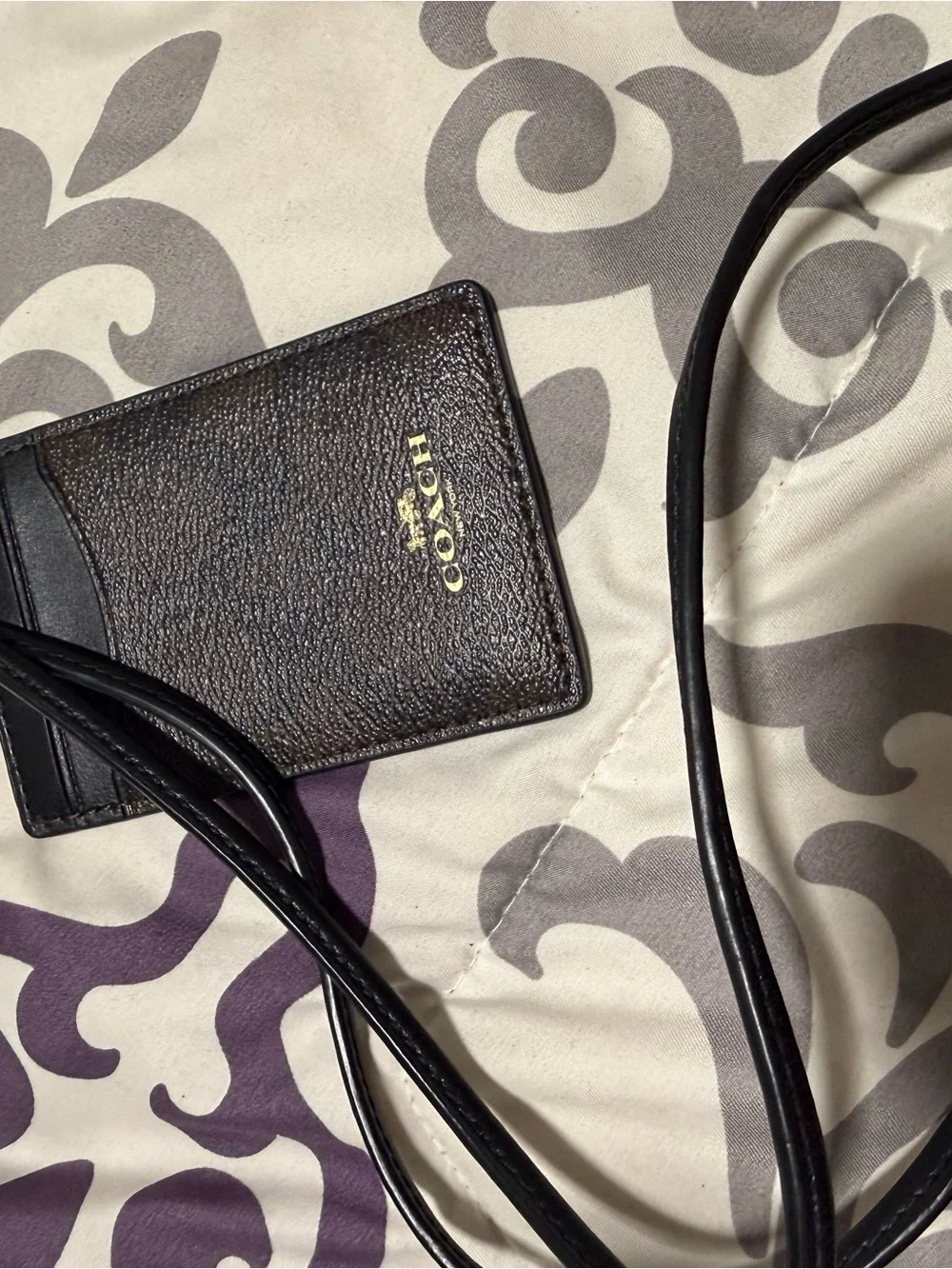 Coach Brown and Black Signature Card Lanyard